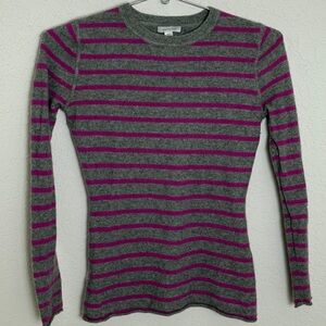 Garnet Hill 100% Cashmere Gray and Purple Striped Long Sleeve Top